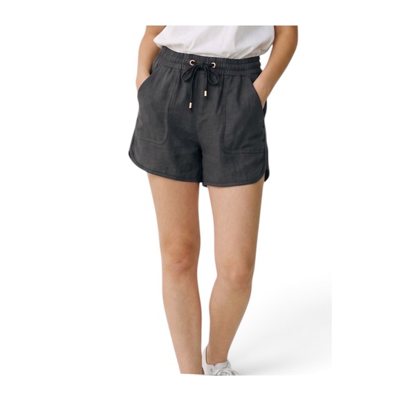 C'est Toi Pants - C'est Toi Womens Black Linen Blend Dolphin Shorts Drawstring Pockets TP549 Small